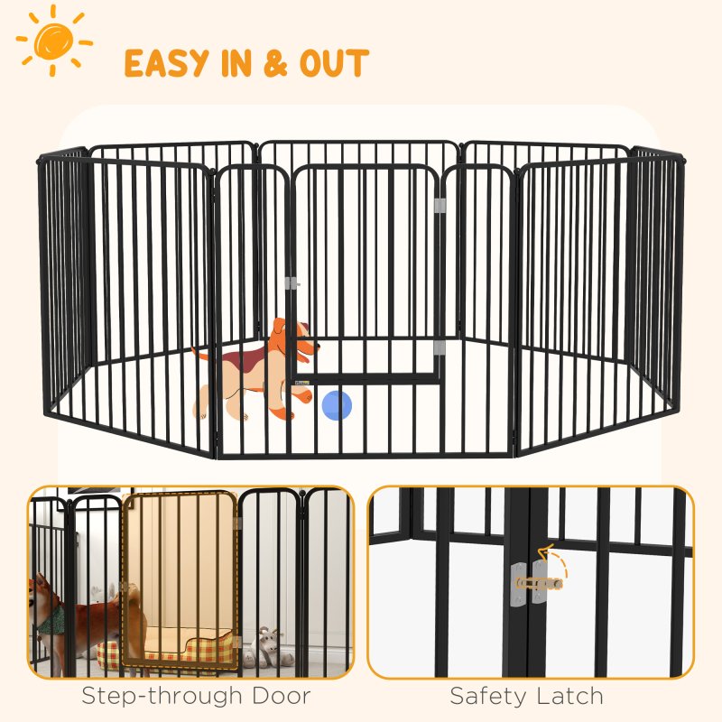 PawHut Heavy Duty Dog Playpen, 8 Panels Dog Pen, 80cm Height Pet Playpen Exercise Pen, with Door, for Small and Medium Dogs