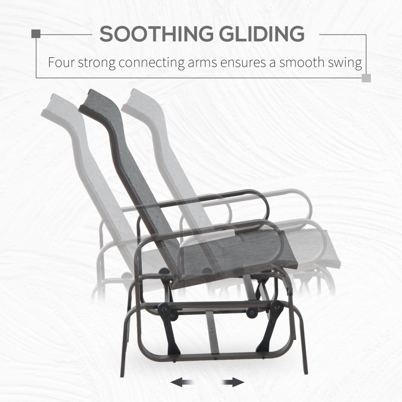 Outsunny Outdoor Gliding Rocking Chair with Sturdy Metal Frame Garden Comfortable Swing Chair for Patio, Garden and Poolside, Grey