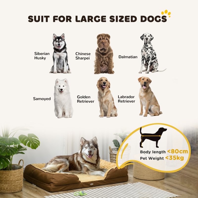 PawHut Dog Sofa Bed Pet Bed Dog Mattress with Removable Washable Cover, Anti-Slip Bottom, for Large Sized Dogs, 120L x 80W x 22Hcm - Brown
