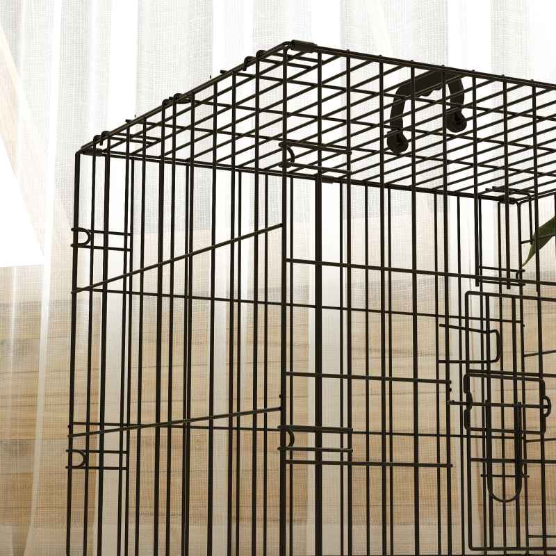 PawHut Dog Crate, Folding Metal Dog Cage with Two Doors, Tray, Soft Cushion, for Extra Small Dogs, 60 x 40 x 50 cm, Black