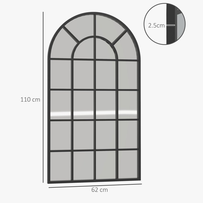 HOMCOM Modern Arched Wall Mirror, 110 x 62 cm Window Mirror for Living Room, Bedroom, Black