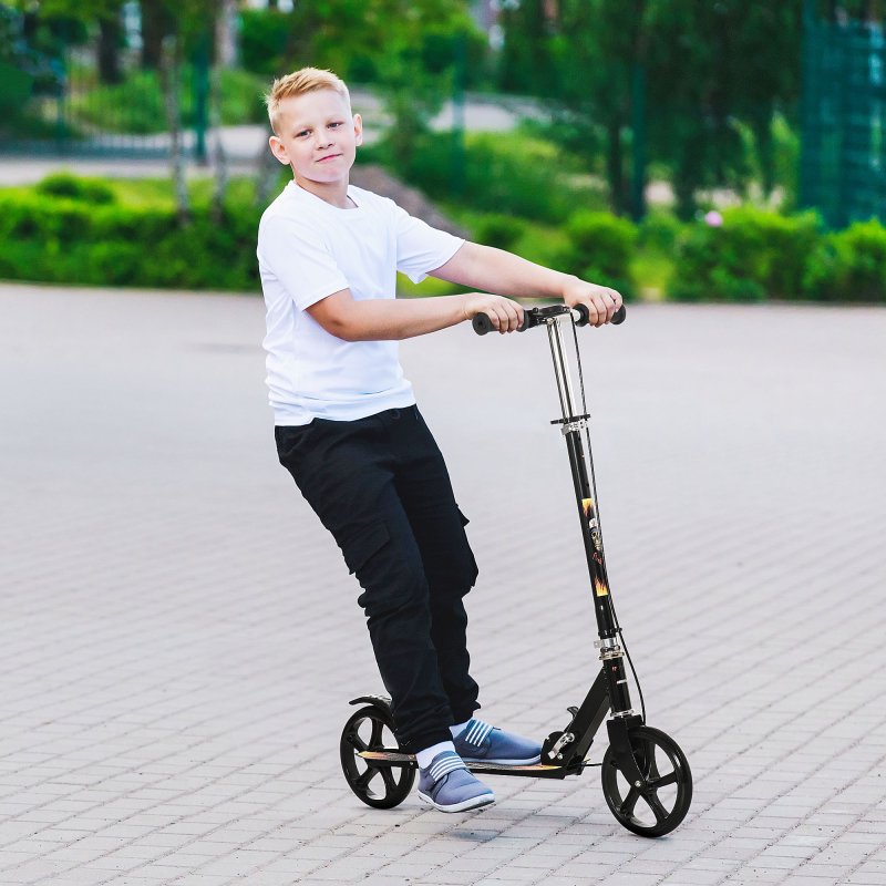 HOMCOM Kids Scooter, Foldable Stunt Scooter with Adjustable Height, Brake for Ages 7-14 Years - Black
