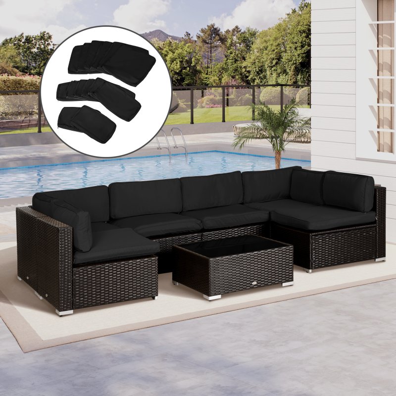 Outsunny Replacement Cushion Covers for Garden Sofa Set, Garden Rattan Sofa Cushion Polyester Cover Replacement Outdoor - No Cushion Included, Black