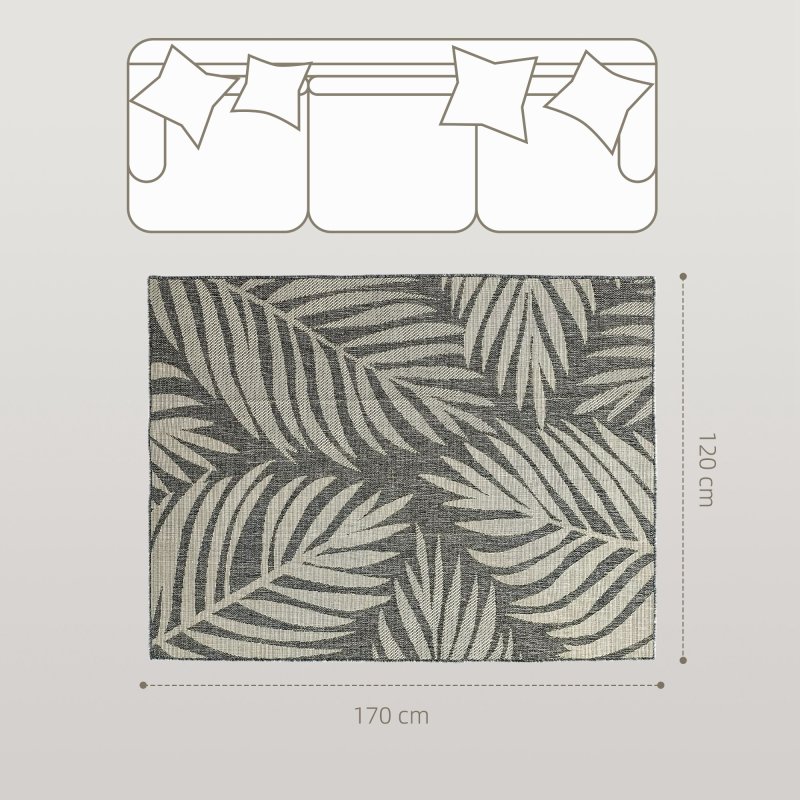 HOMCOM UV Resistant Indoor & Outdoor Area Rug, Easy-Cleaning Machine Washable Rug for Patio, Garden, Kitchen, Bathroom or Living Room, 170 x 120 cm, Grey