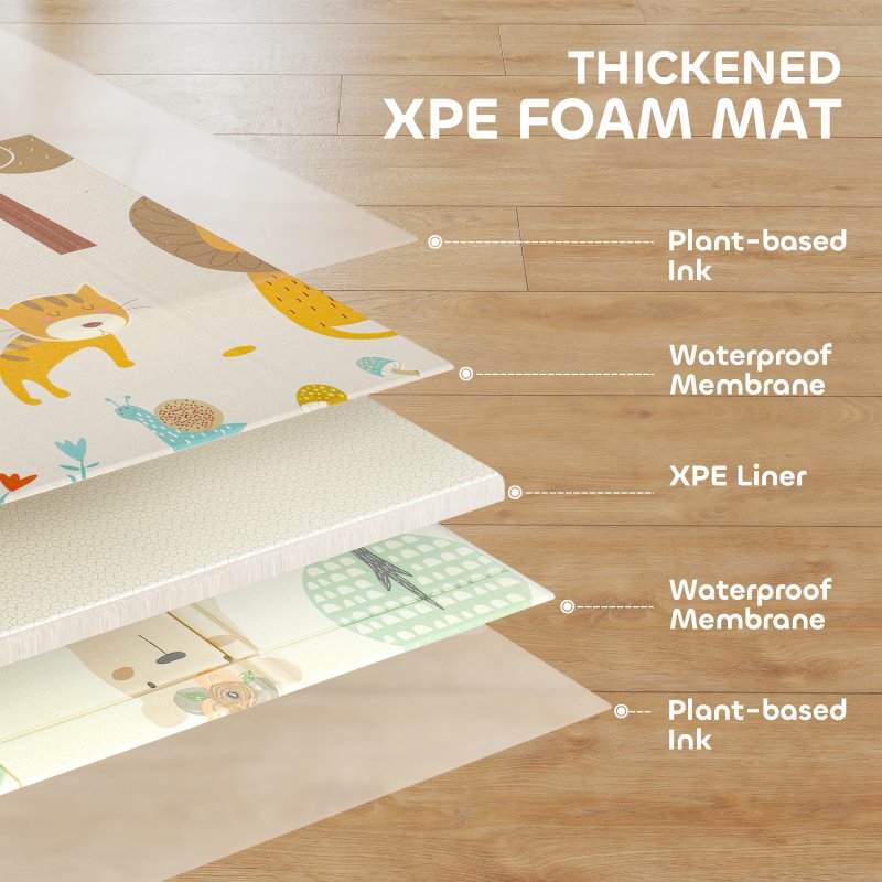 AIYAPLAY Baby Play Mat Double Sided, Foldable & Reversible Activity Playmat, Waterproof Kids Foam Crawling Mat for Outdoor Indoor Playtime Picnics, 196 x 176 x 1.5cm, Animal Theme