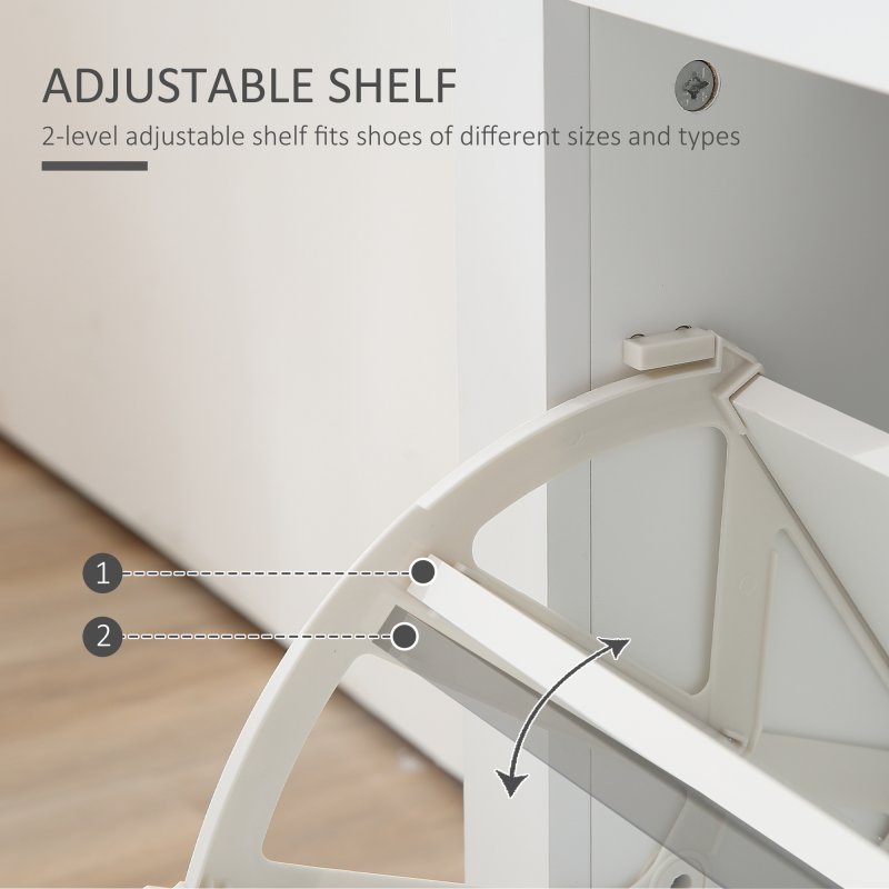 HOMCOM 2 Drawer Shoe Cabinet Modern Narrow Shoe Cupboard Hallway Wooden Storage Organiser with Flip Doors Adjustable Shelf for 12 Pairs, White