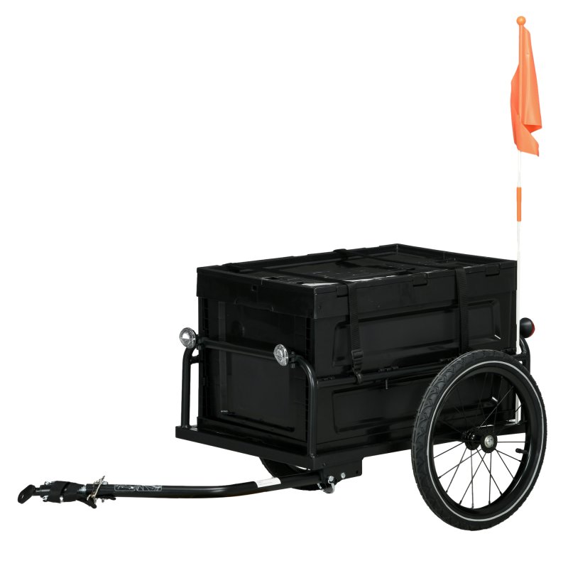 HOMCOM Bike Trailer, Bicycle Cargo Trailer Cart, Bike Wagon with 65L Foldable Storage Box, Big Pneumatic Tyres and Safe Reflectors, Max Load 40KG, Black