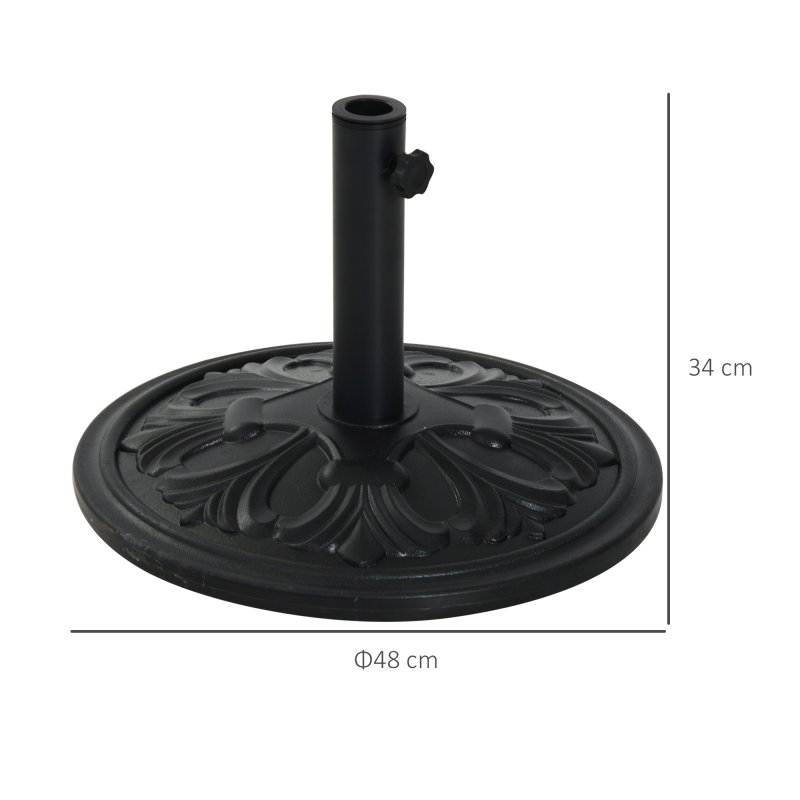 Outsunny 13kg Garden Parasol Base, Round HDPE Concrete Patio Umbrella Stand for 35mm / 38mm / 48mm Pole, Outdoor Sun Shade Parasol Weight Holder, Black