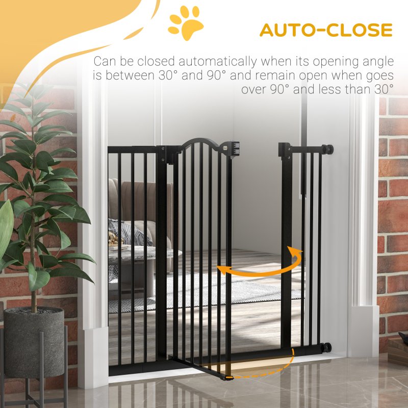 PawHut Pressure Fit Dog Stair Gate No Drilling Safety Gate Auto Close for Doorways, Hallways, 74-100cm Adjustable, 78cm Tall, Black