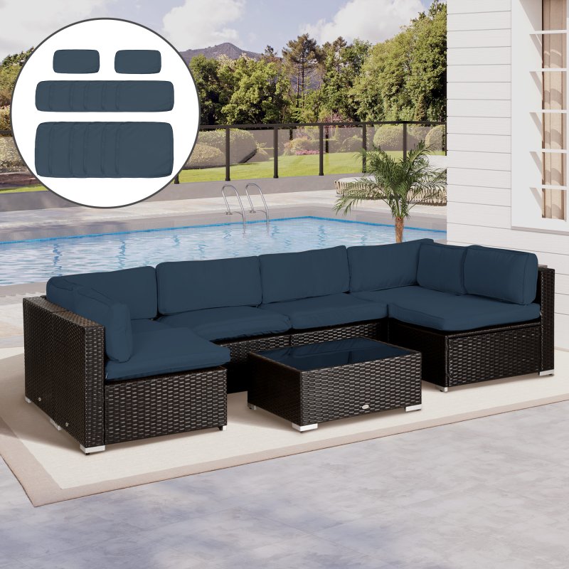Outsunny Replacement Cushion Covers for Garden Sofa Set, Garden Rattan Sofa Cushion Polyester Cover Replacement Outdoor - No Cushion Included, Blue