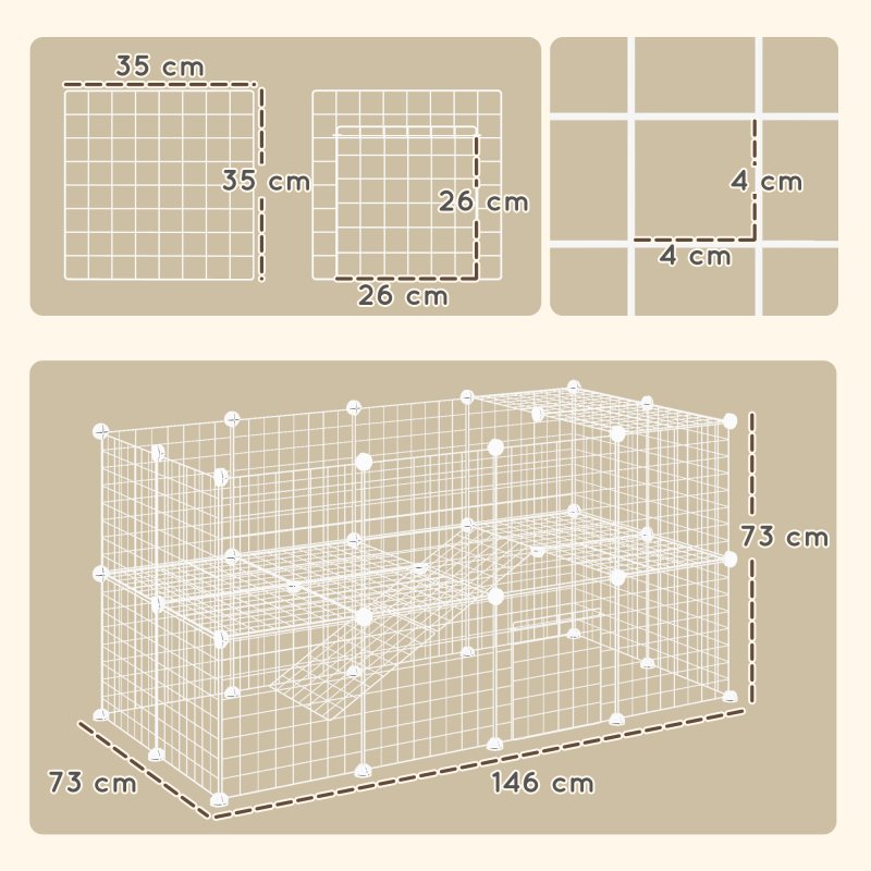 PawHut DIY Pet Playpen Metal Wire Fence Indoor Outdoor Rabbit Small Animals Cage 36 Panel Enclosure, White