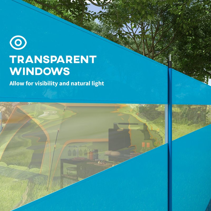 Outsunny Camping Windbreak, 5 Pole Windbreaker Blocker with Clear Windows, Carry Bag and Steel Poles, for Beach Caravan Campervan, 725 x 140cm, Blue