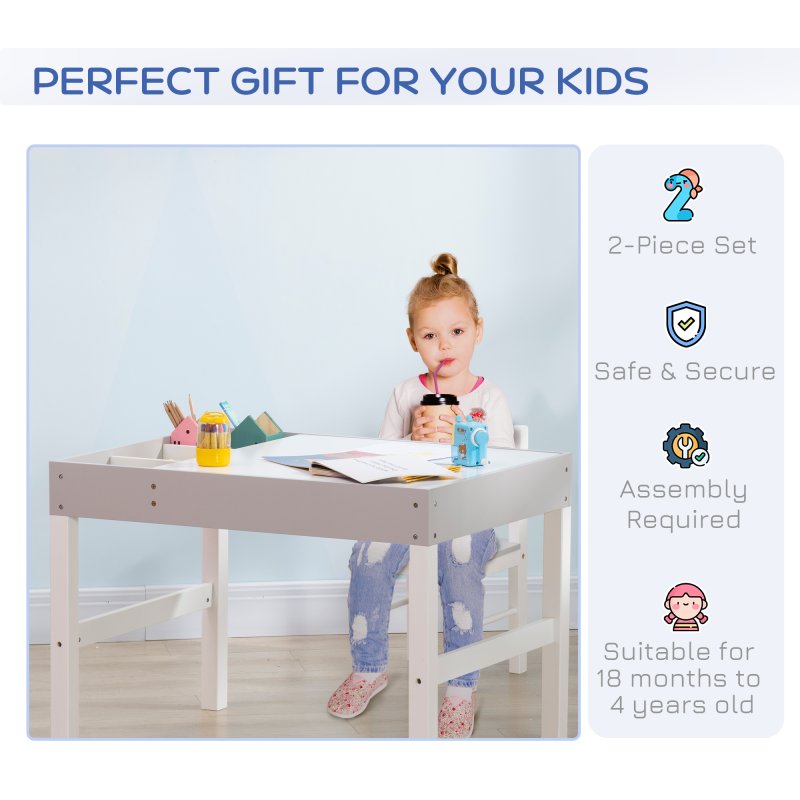 HOMCOM kids Table and Chair Set 2 in 1 Activity Play Table for Bricks Toddler Furniture w/Storage Space, Ideal for Reading, Arts & Crafts - Grey