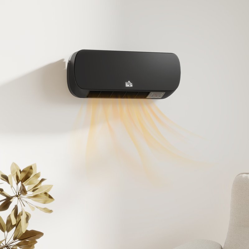 HOMCOM Electric Heater, 2000W Wall Mounted Ceramic Space Heater with Remote Control, 3 Modes, Timer, Overheat Protection for Home, Black