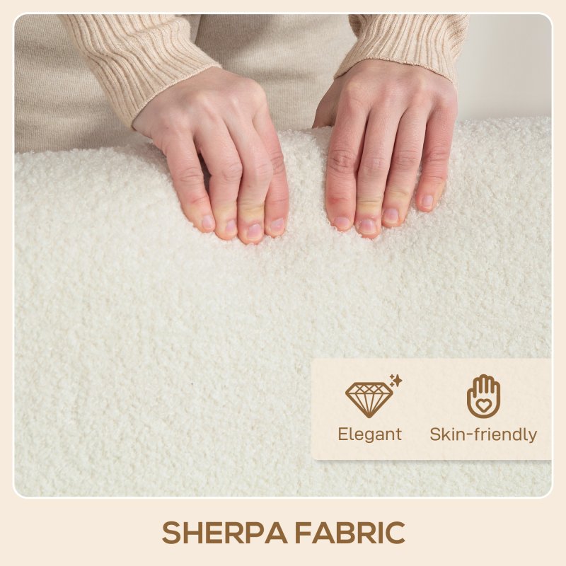 HOMCOM 2 Seater Sofa, Small Sherpa Fabric Couch Settee, Nordic Upholstered Loveseat with Wood Legs and Armrests, Thick Seat for Living Room, Bedroom, Office, Cream White