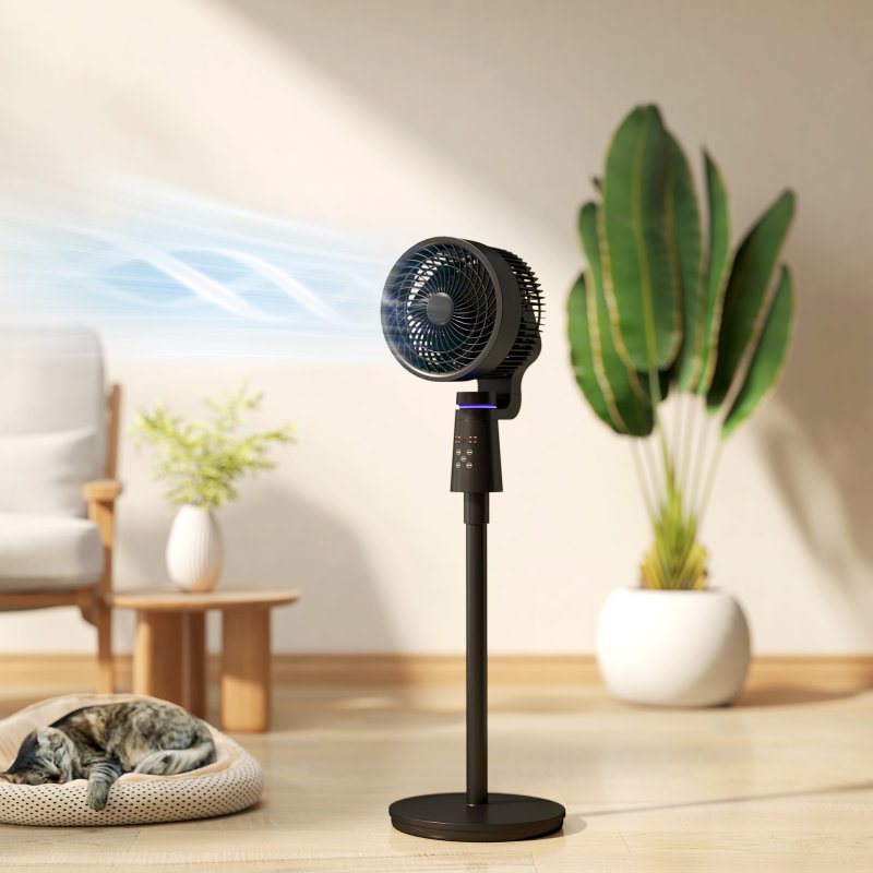 HOMCOM 7" Pedestal Fan, 70°+90° Oscillating Air Circulator with Remote Control, 7H Timer, 3 Speeds, Standing Fan for Home Office, Bedroom, Black