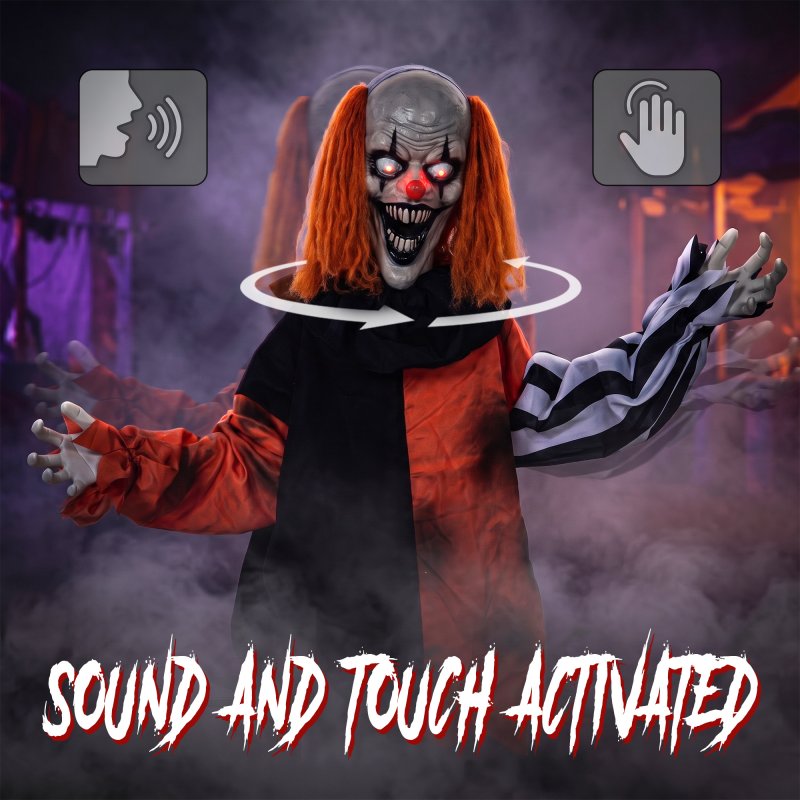 HOMCOM 85cm Animated Halloween Face Changing Clown Animatronic, Half Body Joker with Cackling Laughs and Sound, Glowing Eyes, Sound/Touch Activated, Holiday Decor for Indoor, Covered Outdoor
