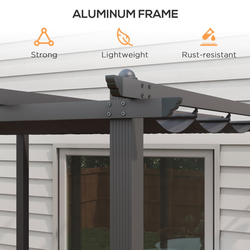 Outsunny 3 x 3(m) Pergola with Retractable Roof, Aluminium Frame Garden Gazebo Canopy Outdoor Sun Shade Shelter for Grill, Patio, Deck, Dark Grey