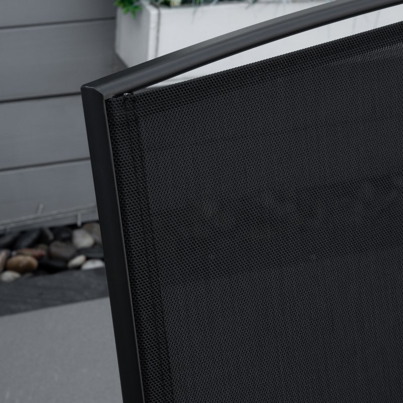 Outsunny Outdoor Double Glider Rocking Chairs with Glass Top Middle Table, Metal Gliding Love Seat Conversation Furniture with Breathable Mesh Fabric Seat, for Garden, Patio, Black