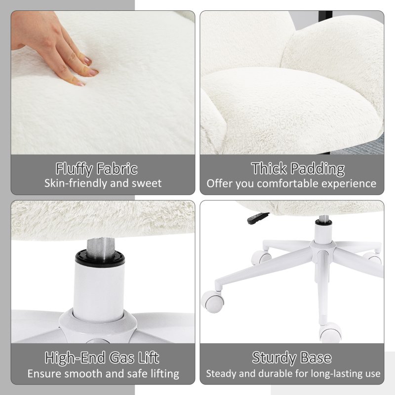 HOMCOM Fluffy Leisure Chair Office Chair with Backrest and Armrest for Home Bedroom Living Room with Wheels
