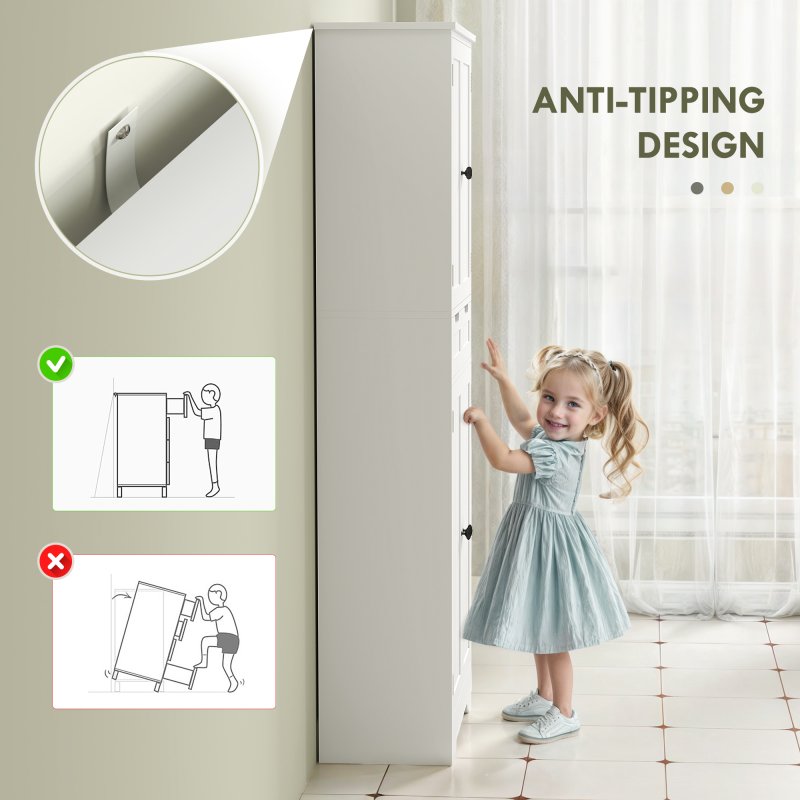 HOMCOM Tall Bathroom Cabinet, Freestanding Storage Cupboard, Bathroom Storage Cabinet with Drawer, Adjustable Shelf and Doors, 60 x 30 x 160 cm, White