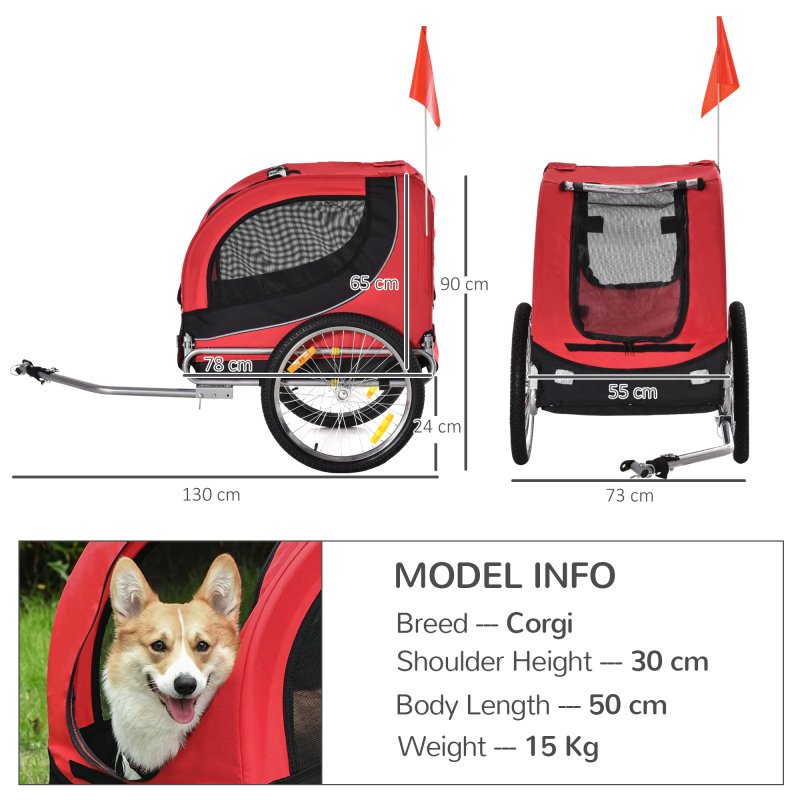 PawHut Steel Dog Bike Trailer Pet Cart Carrier for Bicycle Kit Water Resistant with Hitch Coupler Travel Red and Black