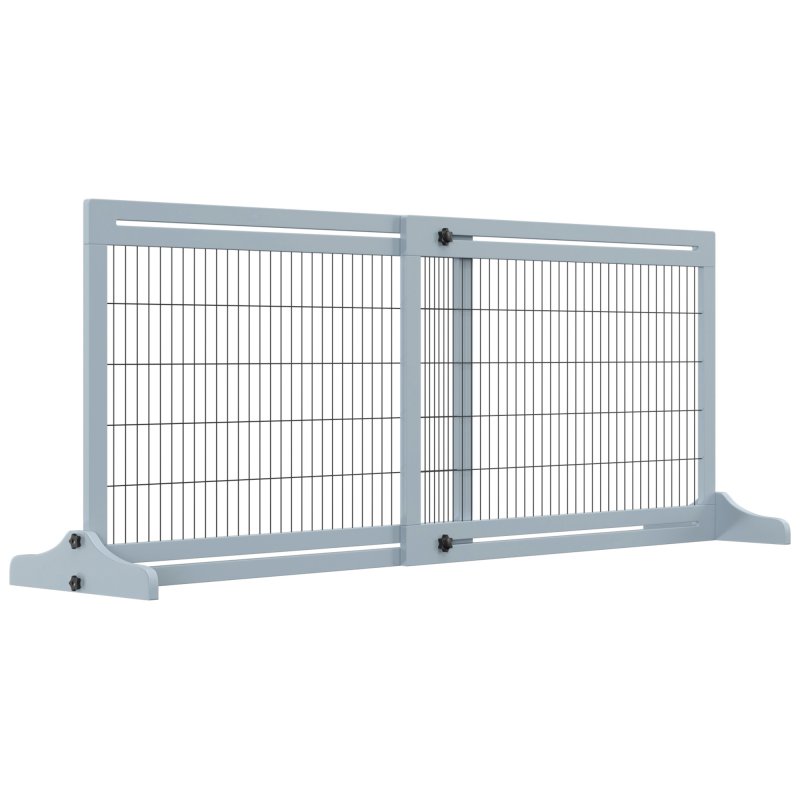 PawHut Freestanding Dog Gate, Foldable Pet Fence, Indoor Wood Barrier, Stair Gate with Support Feet, for Doorway, Hallway, Small and Medium Dogs, 69H x 104-183 cm, Blue-grey
