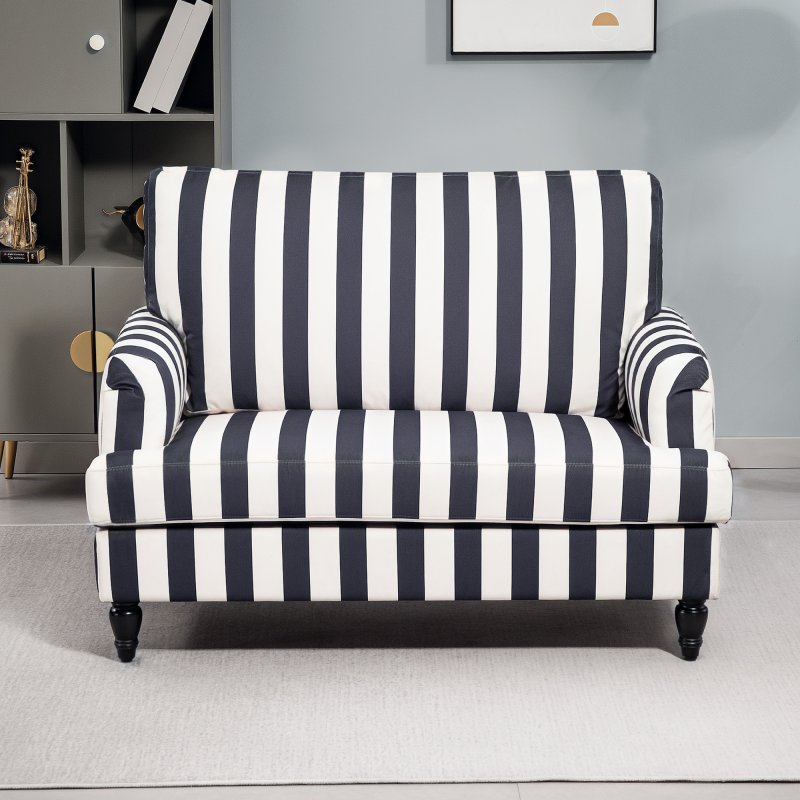 HOMCOM Modern Cuddle Chair, Velvet Single Sofa Armchair with Stripe, Turned Legs and Wide Seat, Upholstered Snuggle Chair for Living Room, Bedroom, Black and White