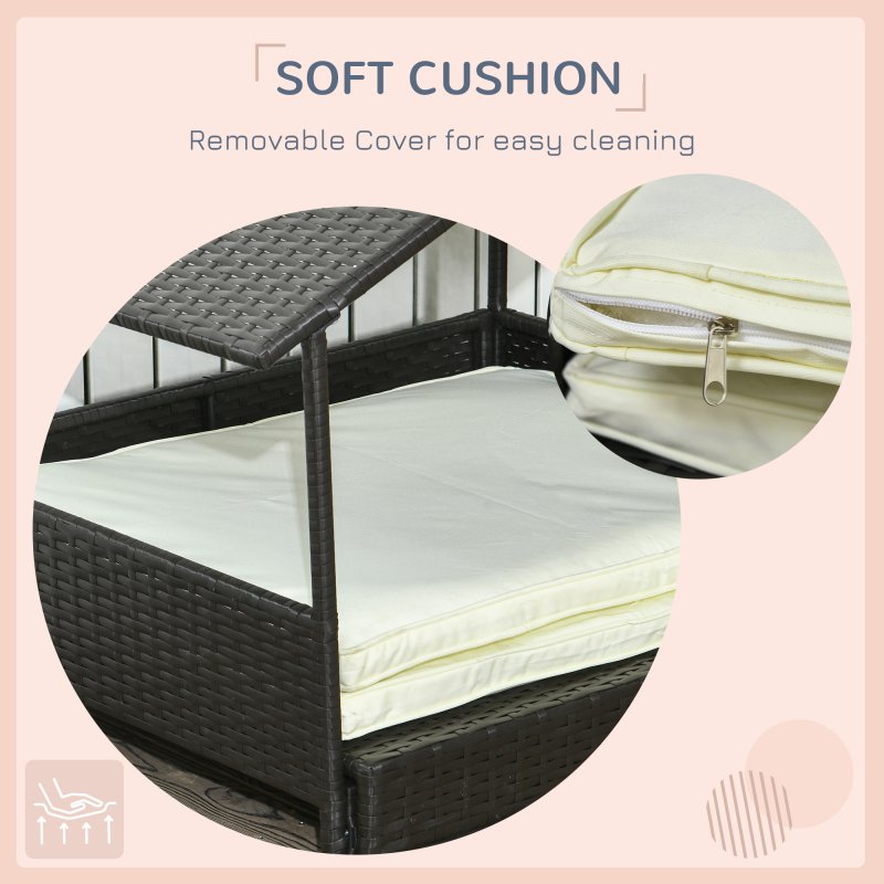 PawHut Rattan Dog House, Extendable Outdoor Wicker Dog Bed w/ Water-Resistant Roof, Removable Cushion, for Small and Medium Dogs - Cream White