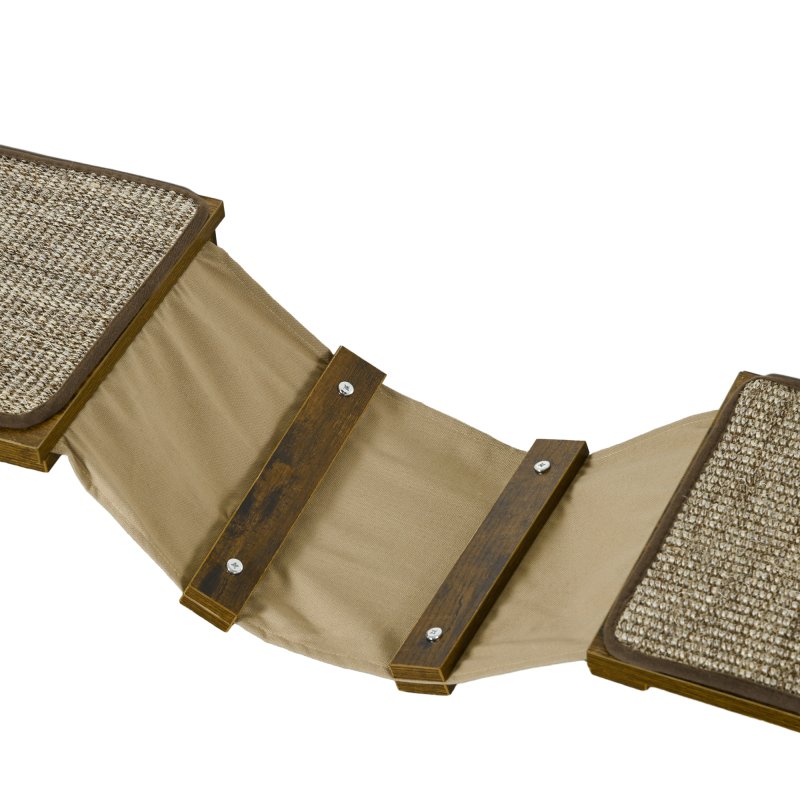 PawHut 8Pcs Cat Shelves, Cat Wall Furniture with Scratching Posts, Perches, Ladder, Wall Mounted Cat Tree for Sleeping, Playing, Lounging - Brown