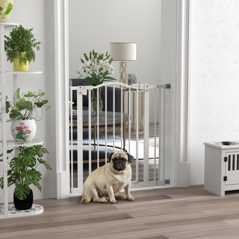 PawHut Pressure Fit Dog Stair Gate No Drilling Safety Gate Auto Close for Doorways, Hallways, 74-87cm Adjustable, 78cm Tall, White