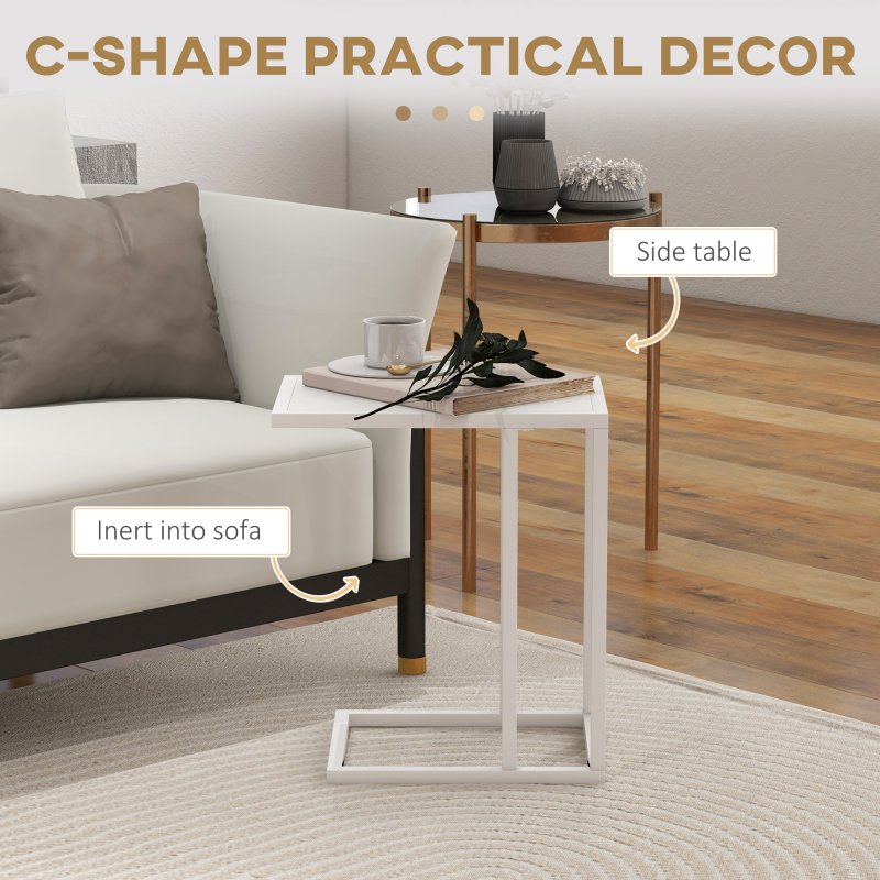 HOMCOM C Shape End Table w/Metal Frame Sofa Side Table Narrow Snack Coffee Table for Living Room