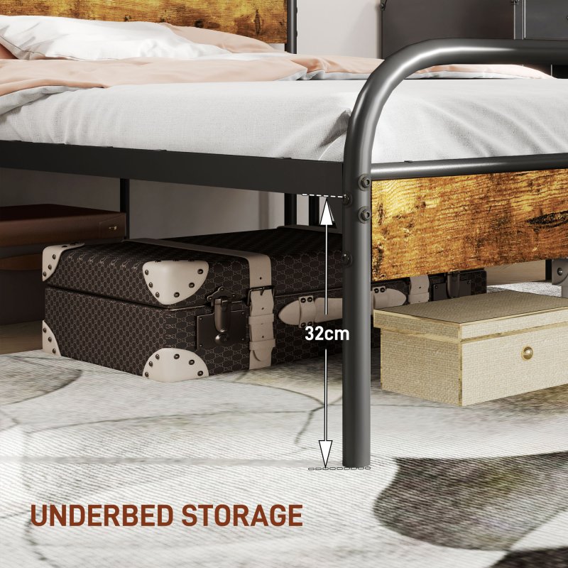 HOMCOM 4ft6 Double Bed Frame with Headboard, Platform Bed Frame with Underbed Storage, Slat Support, No Box Spring Needed, Easy Assembly, Rustic Brown