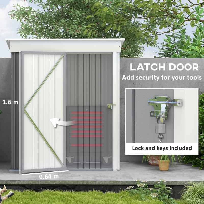 Outsunny 5x3ft Garden Shed, Steel Small Shed, Outdoor Lean-to Shed with Adjustable Shelf, Lock and Gloves for Patio, Garden, Grey with Foundation Kit