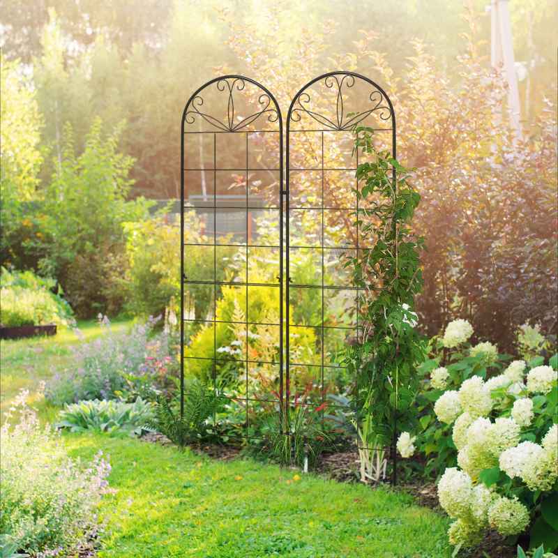 Outsunny Set of 2 Garden Trellis, Metal Trellis for Climbing Plants Support Frames, 50 x 180cm, Grid Design