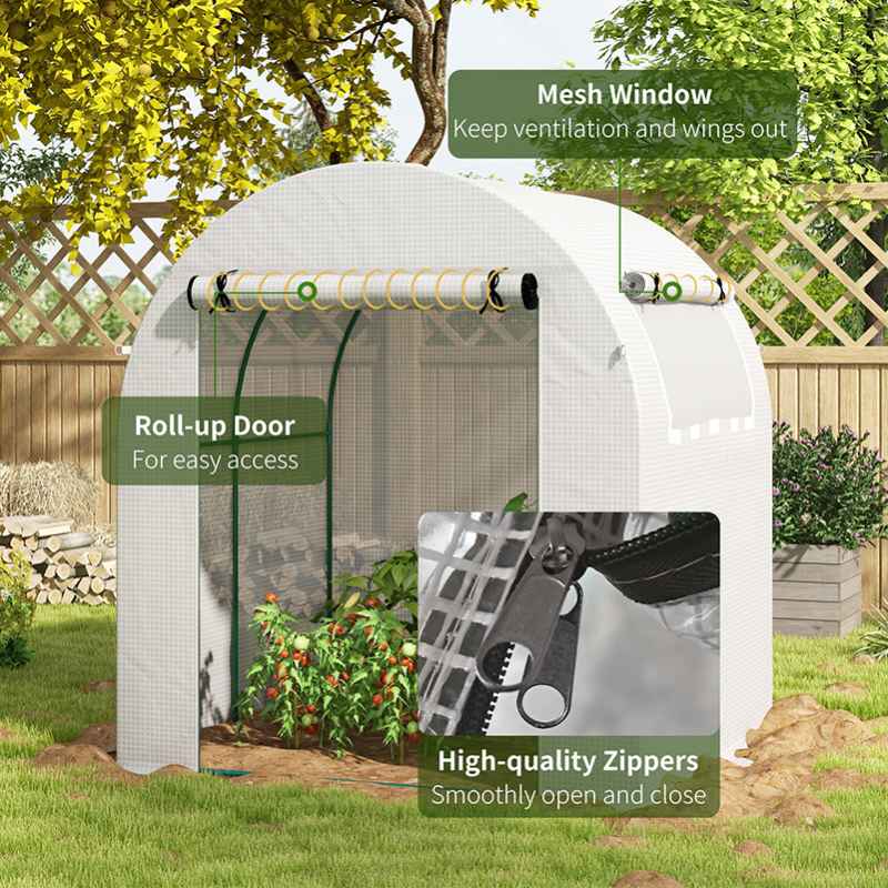 Outsunny Walk in Polytunnel Greenhouse, Tomato Greenhouse with Roll-up Window and Door, PE Cover, Steel Frame for Garden, 1.8 x 1.8 x 2 m, White
