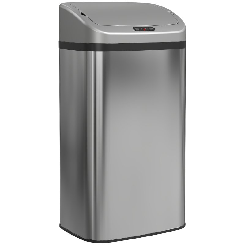 HOMCOM 48L Sensor Bin, Stainless Steel Kitchen Bin with Automatic Soft Close Lid and Fingerprint-Proof for Recycling and Waste, Silver Tone