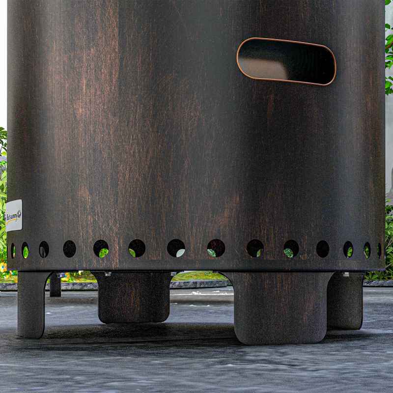 Outsunny Smokeless Fire Pit, 45cm Portable Wood Burning Firepit with Poker, Stainless Steel Liner for Garden Camping Bonfire Party, Metal, Black