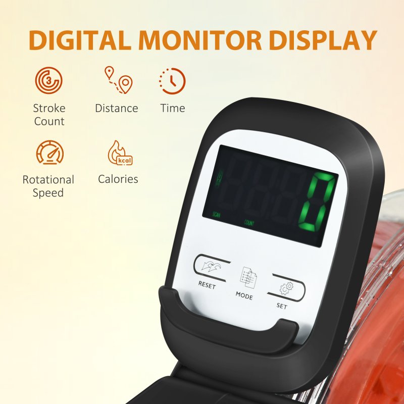 SPORTNOW Foldable Rowing Machine, Water Rowing Machine for Home Gym, 150kg Weight Capacity Portable Rower with LCD Monitor, Wheels and Tablet Holder for Cardio Training, Black