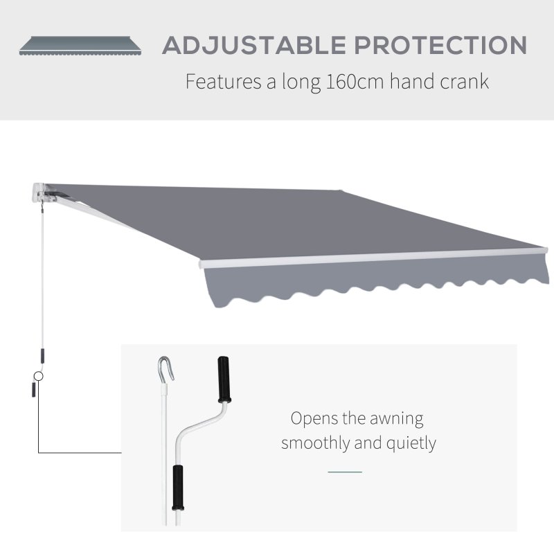 Outsunny 3 x 2.5m Garden Patio Manual Awning, Retractable Canopy Sun Shade Shelter with Fittings and Crank Handle, Grey