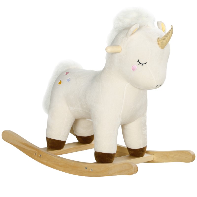 AIYAPLAY Rocking Horse, Kids Ride On Horse with Unicorn Design, Sounds, Plush Ride On Toy for Ages 2-4 Years, White