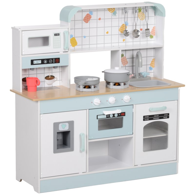 AIYAPLAY Toy Kitchen, Pretend Role Play Kitchen with Hob, Sound, Light, Coffee Machine, Ice Maker, Microwave, Oven, Storage Space, for Boys and Girls, Ages 3_ Years