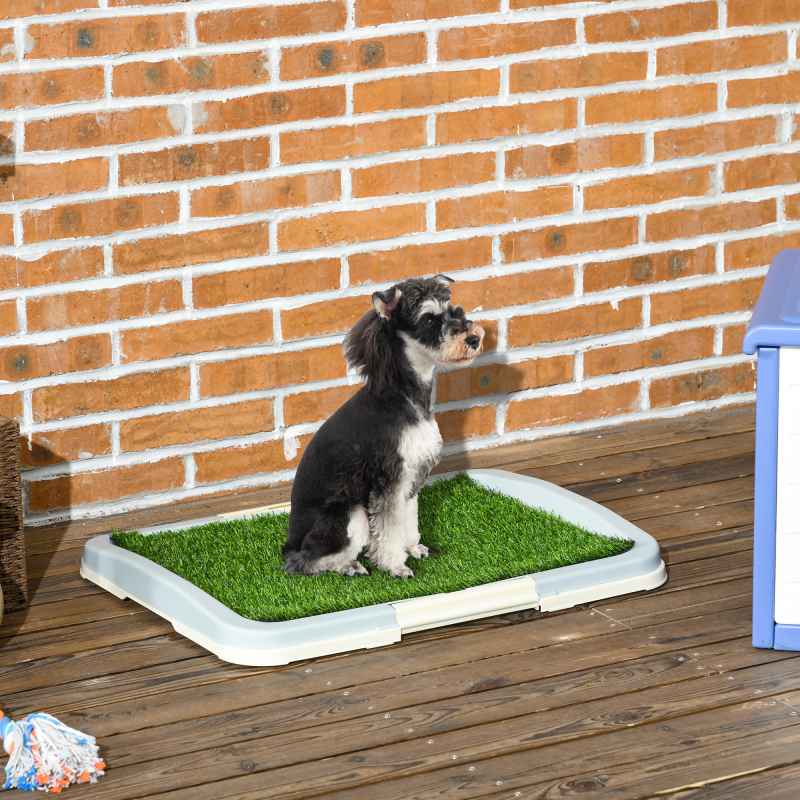 PawHut Dog Toilet, Puppy Training Pad Indoor, Portable Puppy Pad with Artificial Grass, Grid Panel, Tray, 63 x 48.5cm