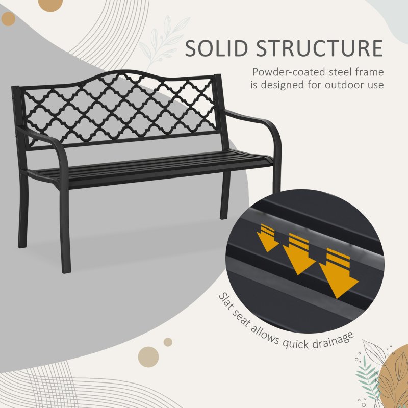 Outsunny 2-Seater Outdoor Garden Bench Cast Iron Antique Park Loveseat Chair with Armrest for Yard, Lawn, Porch, Patio, Steel