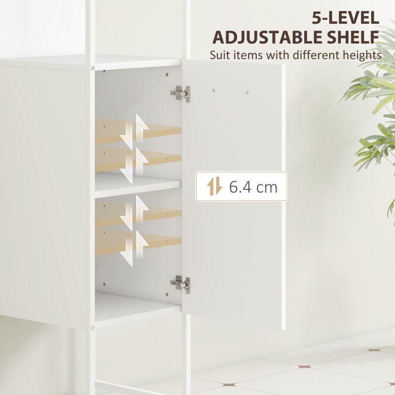 HOMCOM Tall Bathroom Cabinet, Slim Bathroom Storage Cabinet with 3 Open Shelves and Adjustable Shelf, Freestanding Storage Cupboard, 33 x 33 x 185 cm