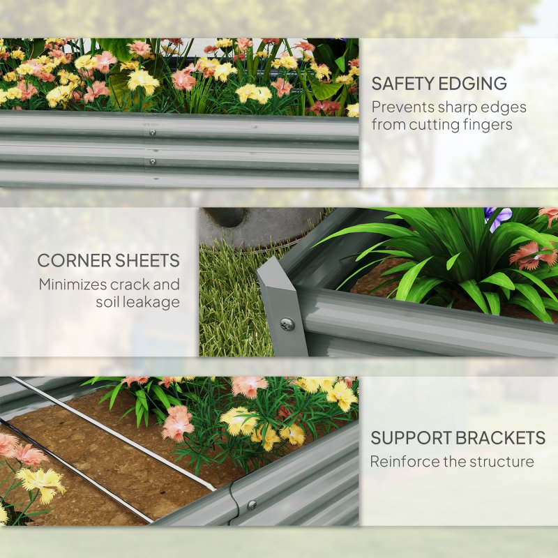Outsunny Galvanised Raised Garden Bed, 180 x 90 x 30cm Raised Bed with Reinforcing Bars, Outdoor Raised Planter with Open Bottom for Vegetables, Flowers, Herbs, Silver