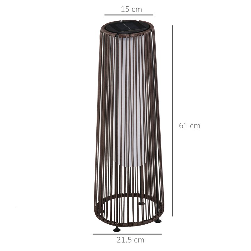 Outsunny Garden Rattan Lamp, 61 cm Tall Solar Rattan Floor Lamp, Solar Garden Light with Auto On/Off LED Light, IP44 Waterproof for Outdoor, Porch, Pathway, Terrace, Brown