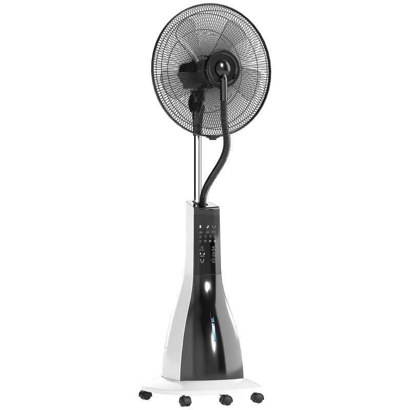 HOMCOM Pedestal Fan with Water Mist Spray, Spray Misting Fan with 75° Oscillation, Remote Control, Tilt Head, 3 Speeds, 3 Modes, 3 Mist, 3L Water Tank, Wheels, for Home, 125 cm