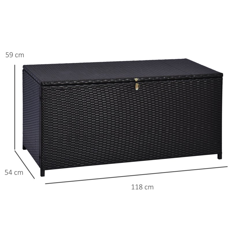 Outsunny 284 L Rattan Garden Storage Box, Outdoor Garden Storage Box with Gas Lift and Lockable Lid, Outdoor Wicker Rattan Chest Container for Garden Tools, 118 x 54 x 59 cm, Dark Brown