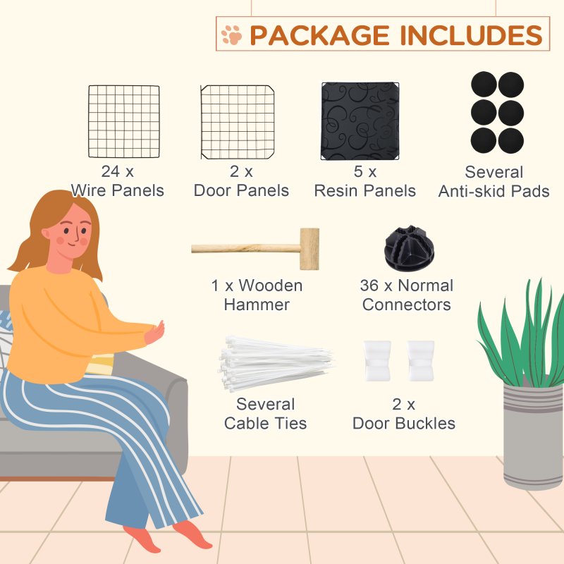 PawHut Pet Playpen w/ Door Customisable Fence for Guinea Pigs Chinchillas Hedgehogs - Black